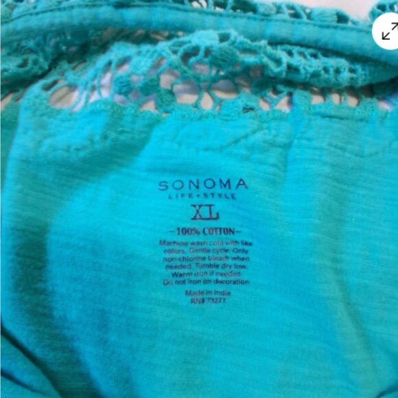 Sonoma Lifestyle Womens XL Sleeveless‎ Top Turquoise Cotton Lace Back Flaw A27 - Picture 7 of 8